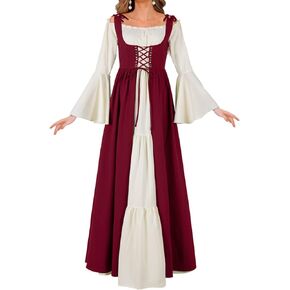 Women's Medieval Renaissance Retro Dress Casual Off Shoulder Flare Sleeve Sling A-line Dress