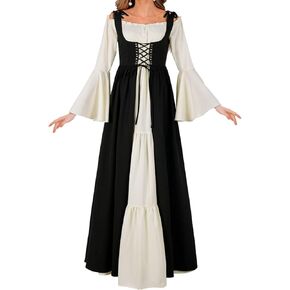 Women's Medieval Renaissance Retro Dress Casual Off Shoulder Flare Sleeve Sling A-line Dress