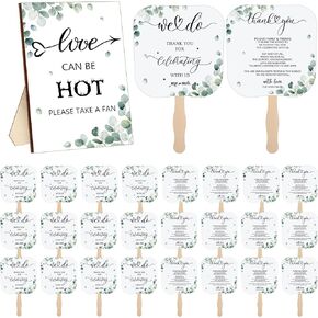 Fumete Weeding Favors for Guests 50 Pcs Wedding Fans and 1 Pc Wedding Table Sign Portable Paper Fan with Wooden Handle Hand Fan for Wedding Bridal Shower Party Favor Appreciation Gift(Boho)