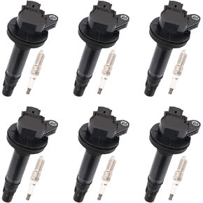 MAYASAF Spark Plug and Ignition Coil Kit UF553 6 Pairs Compatible for Ford 11-17 F-150/Explorer/Mustang, for Edge/Flex/Fusion/Taurus, for Mazda 6/CX-9/Sable, for Lincoln MKS MKT MKX MKZ