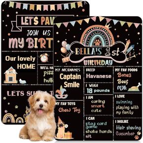Dog Birthday Chalkboard Boho Themed Dog Birthday Photo Props Rainbow Dog Milestone Chalkboard Sign for Birthday Party Supplies Double Sided Reusable Erasable 14 x 10 Inch
