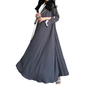 MedeShe Women's Contrast Trim Open Front Abaya Shawl Collar Split Sleeve Button Decor Cardigan