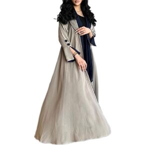 MedeShe Women's Contrast Trim Open Front Abaya Shawl Collar Split Sleeve Button Decor Cardigan