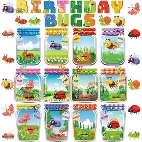 Colarr Birthday Bulletin Board Set for Classroom Under The Sea Spring Bug Bee Theme Happy Birthday Bulletin Board Decoration Months Ocean Honeycomb Cutouts Calendar School Wall Decor(Bugs)
