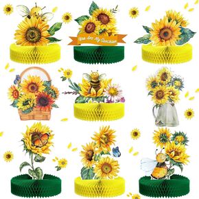 9 Pcs Sunflower Honeycomb Centerpieces Sunflower Wedding Party Decorations Sunflower Table Toppers Yellow Bright You Are My Sunshine Sun Flower for Baby Shower Birthday Bridal Shower Wedding Supplies