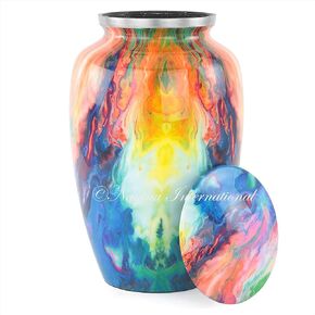 11" Aluminum Decorative Funeral Urns for Cremated Human Ash Remains Storage | Beautiful Pattern Design Funeral Pot for Adult Human & Pet Loss | Large Size Engraved Metal Urns (Vibrant Mix)