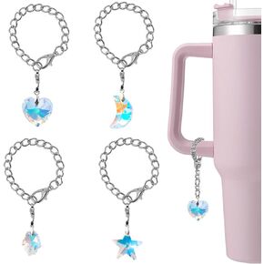 Charms for Stanley Cup,Accessories for Stanley Cup 40 oz 30 oz, Cute Tumbler Charms, 4 Pack Crystal Prisms Suncatcher Heart Moon and Star Water Cup Pendant for Handle Chain