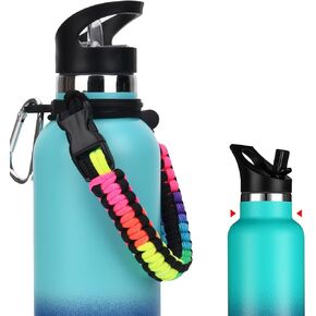 مقبض Wongeto متوافق مع زجاجة مياه بالفم القياسية من Hydro Flask - مقبض باراكورد مع حامل حلقة أمان لملحقات زجاجات المياه سعة 12 أونصة، 18 أونصة، 21 أونصة، 24 أونصة