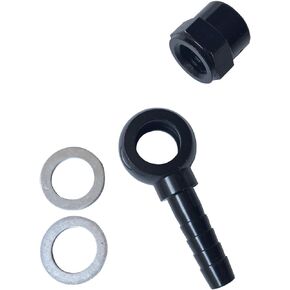 Black Aluminum Fuel Banjo Adapter - M12 12mm Banjo to 8mm Barb Adapter Kit Set with M12 Washer and M12X1.5 Female Cap, Designed for Bosch 044 Fuel Pump