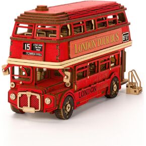 Rolife 3D Wooden Puzzles London Tour Bus 4.4" Wood Model Toy Car to Build Crafts for Adults Collectibles Gifts for Boys Girls