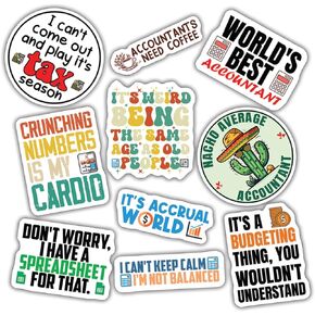 (10pcs) Accountant Stickers Accounting Spreadsheet Gift Funny Accounting Gifts Multiple Different Design, Waterproof, UV- Resistant, Suitable for Tumbler, Laptop, Car, Truck