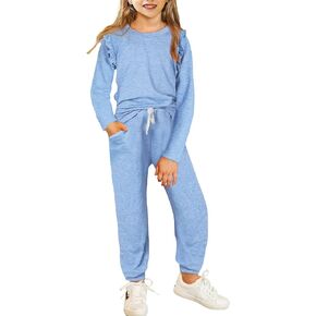 Yekaty Kids Girls Clothes Stylish Ruffled Tops and Pants with Pockets Clothing Sets 2 Piece Outfits