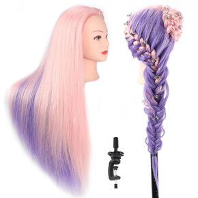 Mannequin Head with Hair,24"-26" Hair Styling Training Head, Manikin Cosmetology Doll Head, Synthetic Fiber Hair, Hairdressing, Training Model Head with Stand (Colored)
