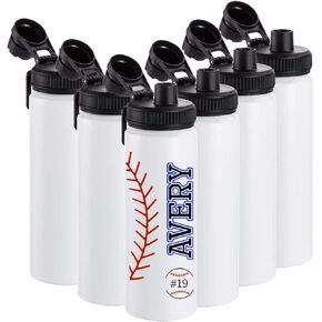 6 Pack Sublimation Water Bottle Blanks, 26oz Personalized Reusable Water Bottles Bulk with Handle & Spout Lid, Aluminum, Leak Proof & Lightweight for Sports Travel Gym Teacher Nurse DIY Gift, White