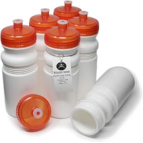 Rolling Sands 20 Ounce Sports Water Bottles 6 Pack, BPA-Free, Made In USA, Dishwasher Safe, Clear Frost Bottles/Blue Lids