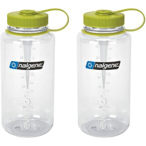Nalgene Tritan 32 Ounce Wide Mouth Bottle Set of 2 (Clear w/Green)