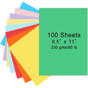 100 Sheets Cardstock Paper 8.5" X 11", 230gsm/85lb Thick Cardstock Construction Paper Heavy Card Stock for Printer, Invitations, Scrapbooking, DIY Cards, Drawing, Arts & Crafts Supplies (Colored)