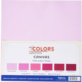 My Colors Canvas Cardstock Bundle 12"X12" 18/Pkg, Pink & Red Tones