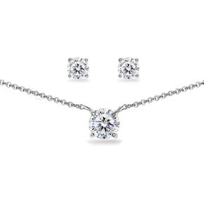 B. BRILLIANT Sterling Silver Round Solitaire Colored Crystal Stud Earrings & Short Necklace Jewelry Set for Women Girls