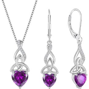 Infinity Celtic Knot Jewelry Set for Women 925 Sterling Silver Irish Necklace Amethyst Dangle Drop Leverback Earrings February Birthstone Jwelry Gifts for Her Mom