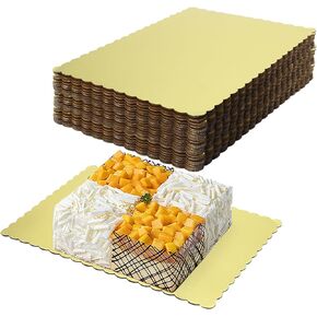 30 Packs 14 x 10 Inch Rectangle Cake Board, Gold Corrugated Cake Board for Cake Pizza Pastries Desserts