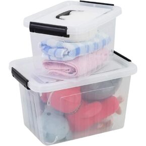 2 Pack Clear Plastic Storage Box, Latching Bin with Lid and Handle (12 Quart &6 Quart)