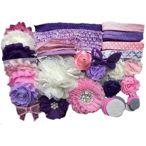 Bowtique Emilee Mini Headband Kit Makes 14 Headbands, DIY Baby Headband Kit - Purple and Pinks