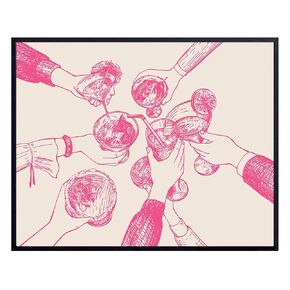 Trendy Cocktail Party Wall Art - Pink Retro style Bar Cart Preppy Room Decor- Drinks Champagne, Alcohol Cheers Wall Decor - Funky Indie Eclectic Aesthetic Kitchen Posters - Dorm, Home Bar Accessories