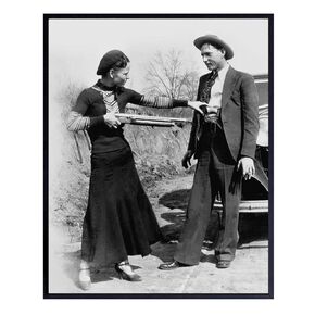 Bonnie and Clyde with Gun Vintage Photo Art Print - Wall Art Poster - Unique Western Home Decor - Gift for True Crime and History Buffs - 8x10 Photo Unframed
