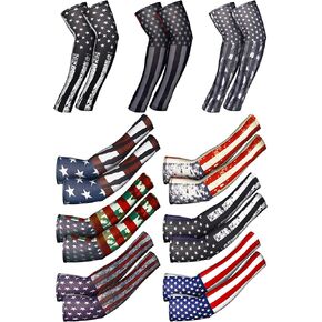 9 Pairs American Independence Arm Sleeves USA Flag Cooling Arm Covers Sun Protection Arm Guards Unisex Sports Basketball Cycling American Fourth of July Ice Silk UV Protection Sleeves