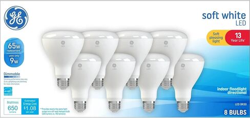 GE LED 9-Watt, 650 Lumens, (65W Equivalent) Soft White, BR30 Indoor Floodlight Bulbs, E26 Medium Base, 13-Year Life, 8pk in Saudi Arabia