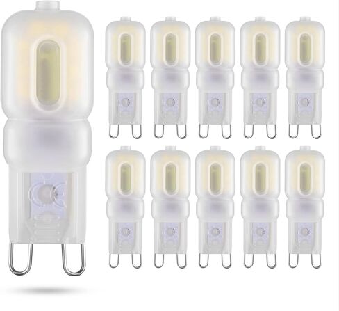 لمبة G9 LED 2 وات (ما يعادل مصباح هالوجين 20 وات) T4 G9 أبيض دافئ 3000 ك 120 فولت قاعدة G9، ثريا كريستال، إضاءة متعددة الاتجاهات 360 درجة، إضاءة منزلية غير خافتة 200 لومن 10 عبوات in Saudi Arabia