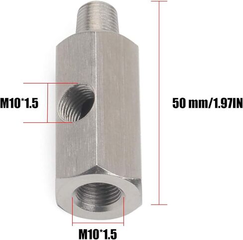 1/8 "الفولاذ المقاوم للصدأ BSPT NPT مستشعر ضغط الزيت تي شيرت محول توربو توريد قياس خط التغذية (M10x1.5 أنثى إلى M10 x 1.5 ذكر) in Saudi Arabia