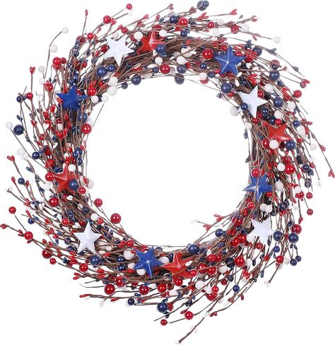 20 بوصة 4 يوليو إكليل أحمر أبيض وأزرق باب وطني إكليل يوم الذكرى يوم الاستقلال العلم الأمريكي إكليل أكاليل وطنية لزينة الباب الأمامي in Kuwait