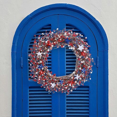 20 بوصة 4 يوليو إكليل أحمر أبيض وأزرق باب وطني إكليل يوم الذكرى يوم الاستقلال العلم الأمريكي إكليل أكاليل وطنية لزينة الباب الأمامي in Kuwait