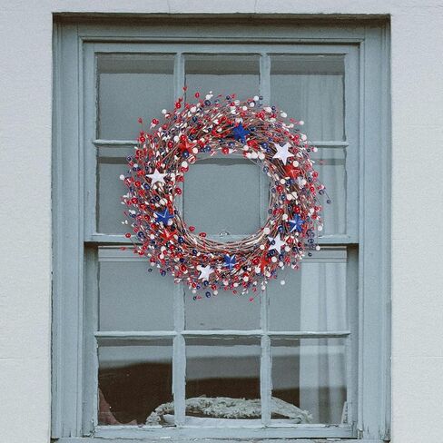 20 بوصة 4 يوليو إكليل أحمر أبيض وأزرق باب وطني إكليل يوم الذكرى يوم الاستقلال العلم الأمريكي إكليل أكاليل وطنية لزينة الباب الأمامي in Kuwait