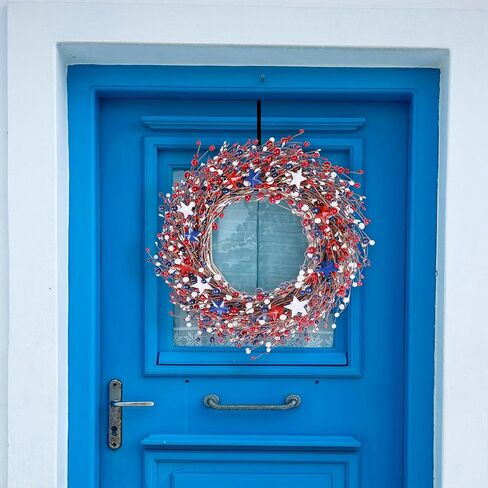 20 بوصة 4 يوليو إكليل أحمر أبيض وأزرق باب وطني إكليل يوم الذكرى يوم الاستقلال العلم الأمريكي إكليل أكاليل وطنية لزينة الباب الأمامي in Kuwait