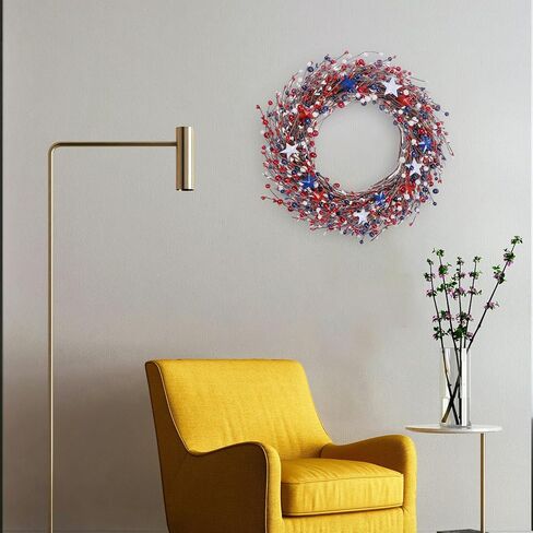 20 بوصة 4 يوليو إكليل أحمر أبيض وأزرق باب وطني إكليل يوم الذكرى يوم الاستقلال العلم الأمريكي إكليل أكاليل وطنية لزينة الباب الأمامي in Kuwait