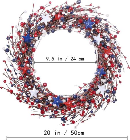 20 بوصة 4 يوليو إكليل أحمر أبيض وأزرق باب وطني إكليل يوم الذكرى يوم الاستقلال العلم الأمريكي إكليل أكاليل وطنية لزينة الباب الأمامي in Kuwait
