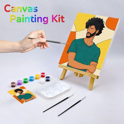 VOCHIC Paint and Sip kit Pre Drawn Canvas Painting Kit for Adults Kids Couples Painting Twist Party Supplies to Paint Man Art Set for Beginner Gift Favor, 8 Acrylic Colors, 3 Brush,1 Pallet (8x10) in Saudi Arabia