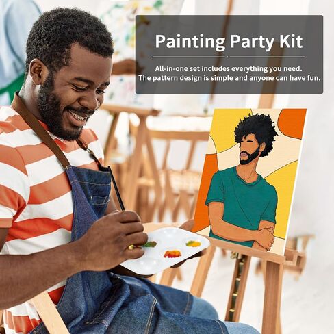 VOCHIC Paint and Sip kit Pre Drawn Canvas Painting Kit for Adults Kids Couples Painting Twist Party Supplies to Paint Man Art Set for Beginner Gift Favor, 8 Acrylic Colors, 3 Brush,1 Pallet (8x10) in Saudi Arabia