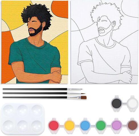 VOCHIC Paint and Sip kit Pre Drawn Canvas Painting Kit for Adults Kids Couples Painting Twist Party Supplies to Paint Man Art Set for Beginner Gift Favor, 8 Acrylic Colors, 3 Brush,1 Pallet (8x10) in Saudi Arabia