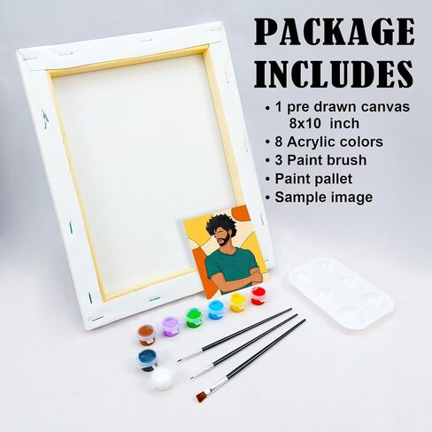 VOCHIC Paint and Sip kit Pre Drawn Canvas Painting Kit for Adults Kids Couples Painting Twist Party Supplies to Paint Man Art Set for Beginner Gift Favor, 8 Acrylic Colors, 3 Brush,1 Pallet (8x10) in Saudi Arabia