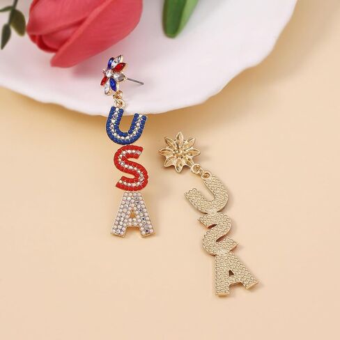 4th of July Bracelets Earrings Set for Women American Flag Partriotic Bracelet Vinyl Disc Beaded Stretch Bracelets 4th of July Accessories Outfits Decorations Party Favors in Saudi Arabia