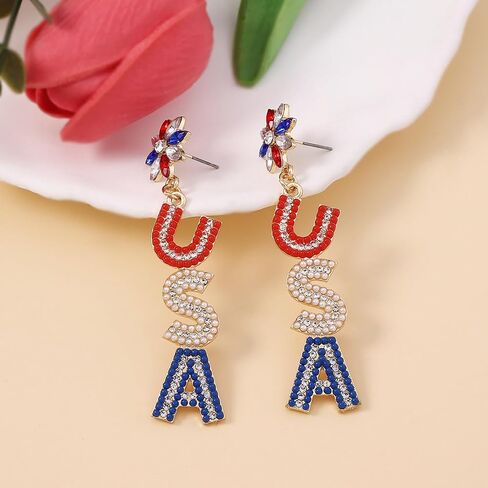 4th of July Bracelets Earrings Set for Women American Flag Partriotic Bracelet Vinyl Disc Beaded Stretch Bracelets 4th of July Accessories Outfits Decorations Party Favors in Saudi Arabia