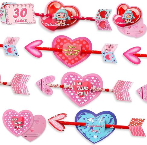 Nabance 30 حزمة من أقلام الرصاص لبطاقات عيد الحب للأطفال في الفصول الدراسية، مجموعة أقلام رصاص قرطاسية لعيد الحب للأطفال وهدايا تبادل الحفلات وجائزة الفصل الدراسي in Kuwait