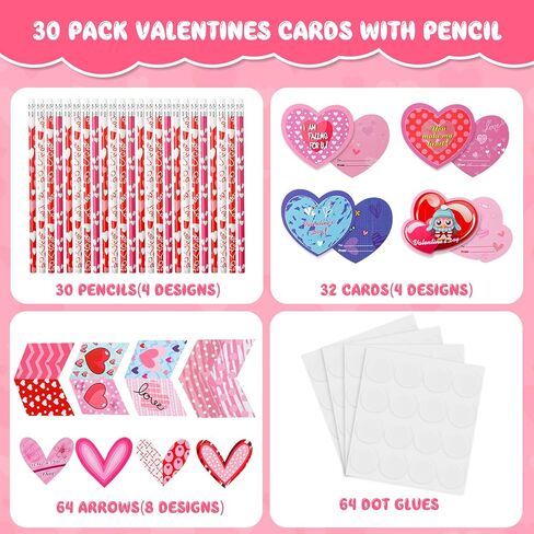 Nabance 30 حزمة من أقلام الرصاص لبطاقات عيد الحب للأطفال في الفصول الدراسية، مجموعة أقلام رصاص قرطاسية لعيد الحب للأطفال وهدايا تبادل الحفلات وجائزة الفصل الدراسي in Kuwait