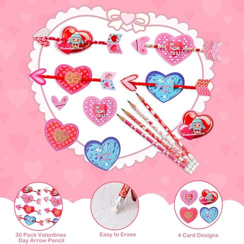 Nabance 30 حزمة من أقلام الرصاص لبطاقات عيد الحب للأطفال في الفصول الدراسية، مجموعة أقلام رصاص قرطاسية لعيد الحب للأطفال وهدايا تبادل الحفلات وجائزة الفصل الدراسي in Kuwait