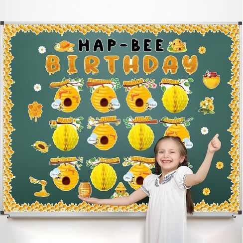 Colarr Birthday Bulletin Board Set for Classroom Under The Sea Spring Bug Bee Theme Happy Birthday Bulletin Board Decoration Months Ocean Honeycomb Cutouts Calendar School Wall Decor(Bugs) in Saudi Arabia