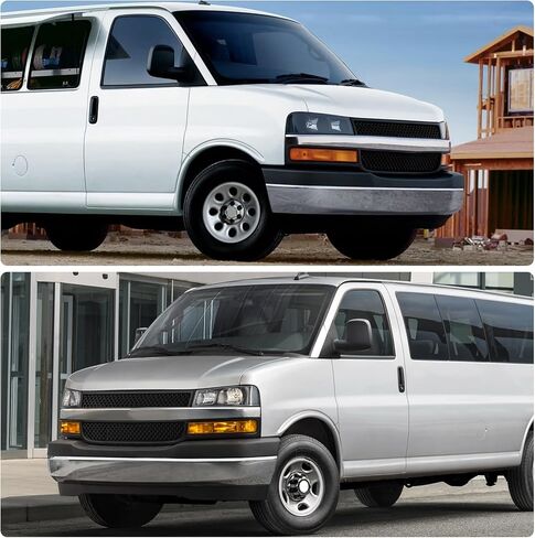 مجموعة المصابيح الأمامية متوافقة مع Chevy Express GMC Savana 1500 2500 3500 4500 2003-2024 عدسة شفافة غطاء أسود بديل للمصابيح الأمامية ذات الزاوية الواضحة in Kuwait